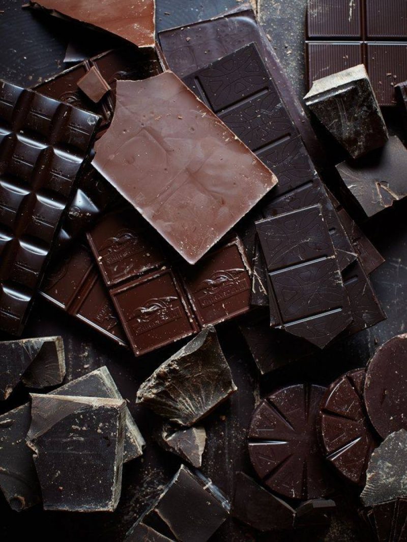 Different colored dark chocolate food photography winter moodboard