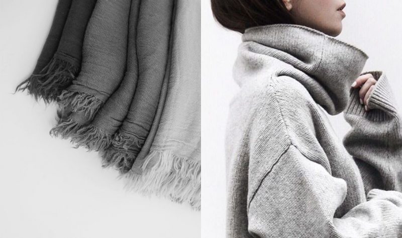 Grey wool scarves for winter and oversized grey knit for winter style inspiration